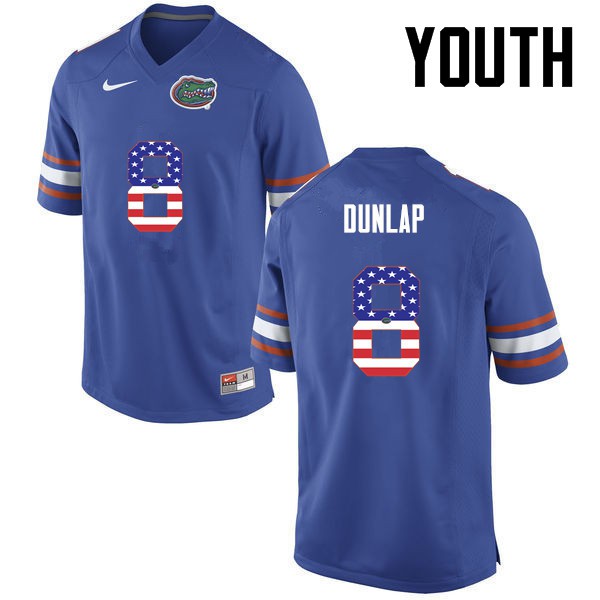 Florida Gators Youth #8 Carlos Dunlap College Football USA Flag Fashion Blue